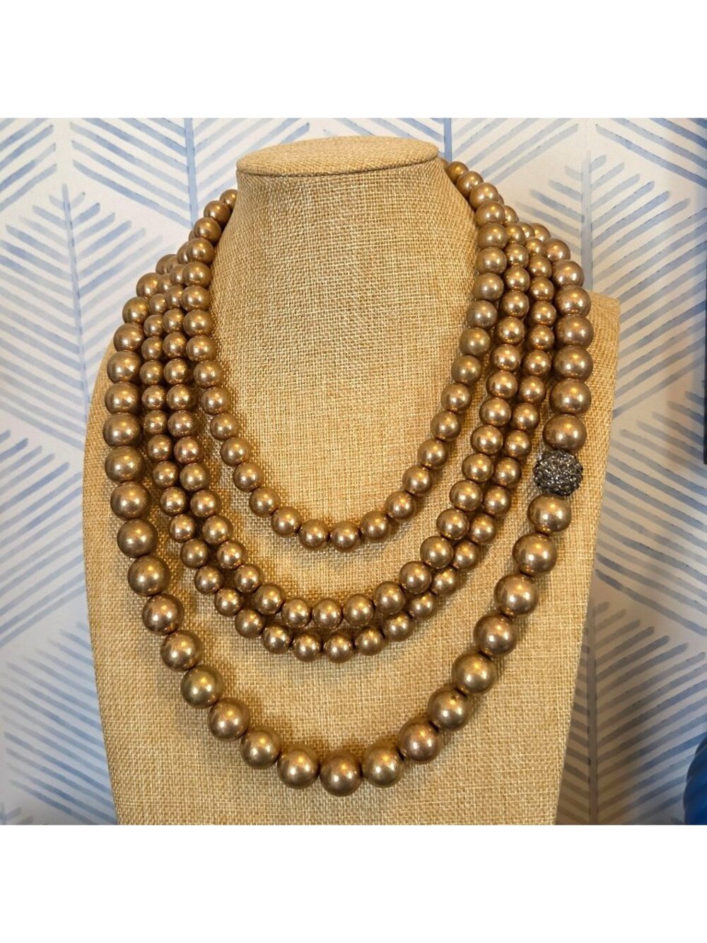 Vintage 3 Multi Strand Waterfall Brass Tone Beaded 26" Necklace